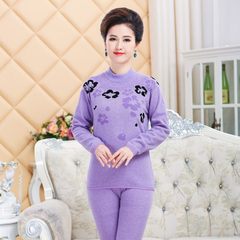 Elderly female underwear with thickened cashmere Male Long Johns father old mother code winter warm suit M Lilac colour
