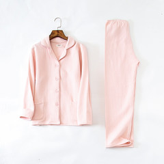 Cotton pajamas, women's autumn and winter pure cotton long sleeve home clothes, lovers warm winter three layers of air cotton cotton suit M Lapel Lady Pink