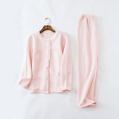 Cotton pajamas, women's autumn and winter pure cotton long sleeve home clothes, lovers warm winter three layers of air cotton cotton suit M Women's round pink