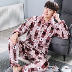 Male cotton flannel pajamas winter clip with velvet coral fleece young Korean clothing Home Furnishing three-tier warm suit Free shipping insurance, are not satisfied on love! Partyprince