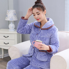 Special offer every day female winter Coral Fleece Pajamas thickened three quilted suit and cotton padded winter clothing and cashmere Home Furnishing XL (108-125) 543 light blue