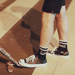 Ins Korean couple tide brand letter wind tube socks stripe Harajuku skateboard two bar Baseball Socks for men and women Size 35-44 black