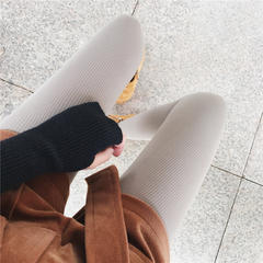King also 9a11c Korean vertical stripes tights women slim stretch knitted tights primer all-match solid F Wood coffee color