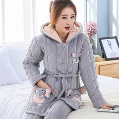 Three layer thickening winter coral velvet cotton pajamas, female winter velvet, medium length long cute suit warm home clothing Freight insurance 199# (three layer thickening cotton)