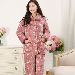 Special offer every day in winter flannel clip cotton pajamas female three thicker cotton and cashmere thermal Home Furnishing suit jacket L code [three layer thickening warmth] Three layer thickening 533