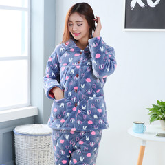 Special offer every day in winter flannel clip cotton pajamas female three thicker cotton and cashmere thermal Home Furnishing suit jacket L code [three layer thickening warmth] Three layer thickening 523