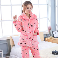 Special offer every day in winter flannel clip cotton pajamas female three thicker cotton and cashmere thermal Home Furnishing suit jacket L code [three layer thickening warmth] Three layer thickening 520