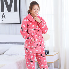 Special offer every day in winter flannel clip cotton pajamas female three thicker cotton and cashmere thermal Home Furnishing suit jacket L code [three layer thickening warmth] Three layer thickening 560
