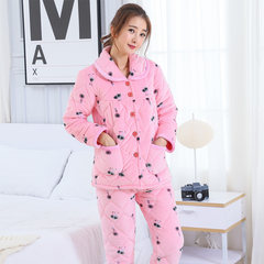 Special offer every day in winter flannel clip cotton pajamas female three thicker cotton and cashmere thermal Home Furnishing suit jacket L code [three layer thickening warmth] Three layer thickening 527