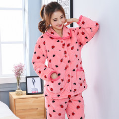 Special offer every day in winter flannel clip cotton pajamas female three thicker cotton and cashmere thermal Home Furnishing suit jacket L code [three layer thickening warmth] Three layer thickening 556