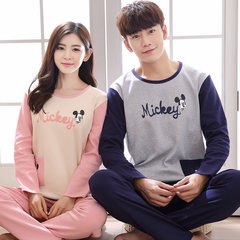 Lovers pajamas, autumn cotton, long sleeve, Korean version, thin summer lovely home clothes, spring and winter cotton suite women Male paragraph: XL code Royal Blue