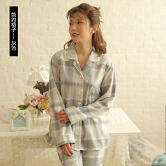 Women's pajamas, women's autumn and winter cotton long sleeved cotton suit, family Plaid men's clothing in spring and Autumn Period S MR8145 (grey cotton flannel cloth models)