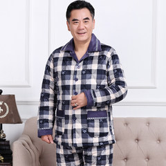 In winter, men are older, thicker coral velvet, cotton pajamas, Dad three layers, thickening flannel, home clothes, old people L 1102-114