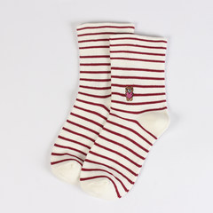 Winter 2016 new Japanese Cartoon Bear striped cotton embroidery tube socks female Trend Micro mouth Harajuku Size 35-44 white