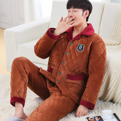 The three layer thickened male winter pajamas cotton pajamas men warm coral velvet cotton padded jacket size solid flannel suit Home Furnishing 2XL [135~165 Jin] three layer thickening 62# light coffee