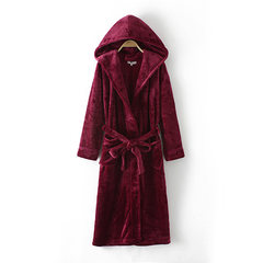 Autumn and winter lengthened Home Furnishing thickened hooded bathrobes clothes Nightgown flannel pajamas increase male couple special offer Large code lengthening Claret