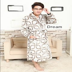 Autumn and winter lengthened Home Furnishing thickened hooded bathrobes clothes Nightgown flannel pajamas increase male couple special offer Large code lengthening Light grey
