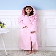 Autumn and winter lengthened Home Furnishing thickened hooded bathrobes clothes Nightgown flannel pajamas increase male couple special offer Large code lengthening Light pink