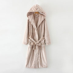 Autumn and winter lengthened Home Furnishing thickened hooded bathrobes clothes Nightgown flannel pajamas increase male couple special offer Large code lengthening Camel