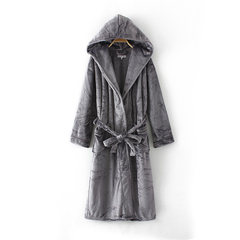 Autumn and winter lengthened Home Furnishing thickened hooded bathrobes clothes Nightgown flannel pajamas increase male couple special offer Large code lengthening Dark grey