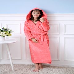 Autumn and winter lengthened Home Furnishing thickened hooded bathrobes clothes Nightgown flannel pajamas increase male couple special offer Large code lengthening Pink