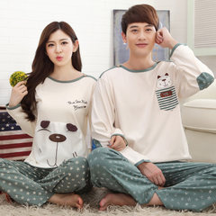 In the spring and Autumn period, lovers' pajamas, long sleeves, pure cotton women's home clothes, Korean men's big size, Cotton autumn thin set Ladies XL code Cartoon dog long sleeve
