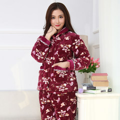 Winter pajamas female coral fleece three thicker clip jacket flannel suit Home Furnishing lovely lady size XL three layer thickening Explosion orchid
