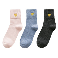 3 pairs of socks on the Korean children in autumn and winter, the wind in the all-match students love cute cotton socks tide Size 35-44 Dark pink + Blue + gray three double loading