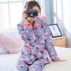 Special warm pajamas, women's autumn winter three layer thickening, cotton and cashmere, big code clip cotton, winter home suit L (100-120 Jin) three layer thickening Five hundred and twenty-nine
