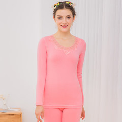 Special offer every day new underwear female with velvet suit tight body T-shirt Cotton Long Johns female Collection Plus send socks Pink collar