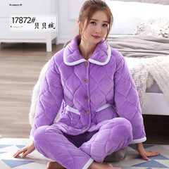Female winter coral velvet suit pajamas three thicker flannel long sleeved cotton and cashmere jacket clothing clip Home Furnishing female winter [collection of shopping cart, gift freight insurance] violet
