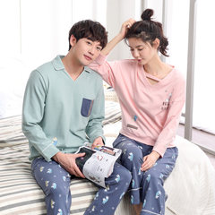 Two sets of spring and autumn lovers pajamas female suit, cotton man autumn winter lovely home long sleeved summer version Female XL+ male 3XL QC1119
