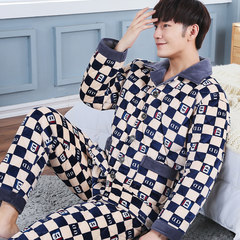 Winter quilted Coral Fleece Pajamas men three thicker flannel pajamas men clothes suit Home Furnishing winter jacket 2XL [135~165 Jin] three layer thickening 16# crown camel blue