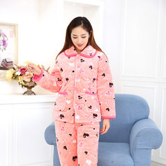 Every day special pajamas, female winter flannel three layer thickening suit, autumn winter coral velvet household clothing folder cotton XXL recommends weight 130--150 Love 01