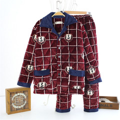 Special offer every day in the elderly men's pajamas warm in winter with cashmere thickened coral fleece clip Home Furnishing leisure suit jacket L recommends weight 100--115 Red wine boat anchor shield