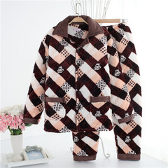 Special offer every day in the elderly men's pajamas warm in winter with cashmere thickened coral fleece clip Home Furnishing leisure suit jacket XL was below 174, weight 110--135 Dream lattice