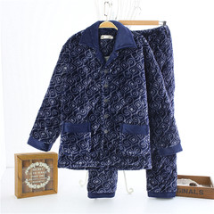 Special offer every day in the elderly men's pajamas warm in winter with cashmere thickened coral fleece clip Home Furnishing leisure suit jacket L recommends weight 100--115 Blue Xiangyun