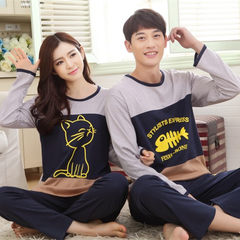 Spring and autumn autumn winter female lovers pajamas cotton long sleeved suit Home Furnishing male cute cartoon lovers pajamas Female L code (suggested 100-115 Jin) Catfish