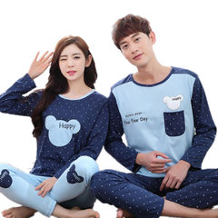 Spring and autumn autumn winter female lovers pajamas cotton long sleeved suit Home Furnishing male cute cartoon lovers pajamas Female L code (suggested 100-115 Jin) Eight hundred and three