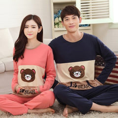 Spring and autumn autumn winter female lovers pajamas cotton long sleeved suit Home Furnishing male cute cartoon lovers pajamas Female L code (suggested 100-115 Jin) Glasses bear