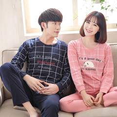 Spring and autumn autumn winter female lovers pajamas cotton long sleeved suit Home Furnishing male cute cartoon lovers pajamas Female L code (suggested 100-115 Jin) Five hundred and eighty-nine