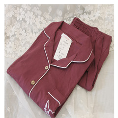 Free shipping! Male and female spring section cotton pajamas long sleeved pants suit Home Furnishing cardigan lovers pajamas S Wine red man