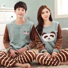 Winter thickening and fat, lovers flannel man, lovely cartoon coral velvet, warm home suit, pajamas set L code for women's wear 80011 flannel lovers