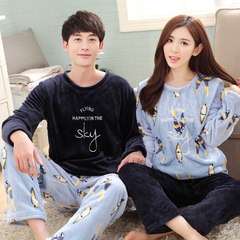 Winter thickening and fat, lovers flannel man, lovely cartoon coral velvet, warm home suit, pajamas set L code for women's wear 80020 flannel lovers