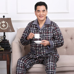 Winter man coral velvet, cotton thickening pajamas, three layers of warm thickening suit, middle aged and elderly dad family clothing XXL (125-150 Jin extra thick) 998101 (thickening)