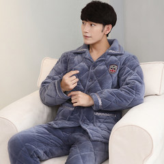 The three layer of thick flannel pajamas male winter clip cotton pajamas men winter coral velvet suit Home Furnishing increase XL (120-140 Jin) three layer thickening 203,