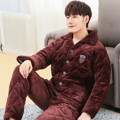 Male winter coral fleece pajamas cotton flannel jacket three layer thick warm man Home Furnishing service code set XL (120-140 Jin) three layer thickening Six thousand and four