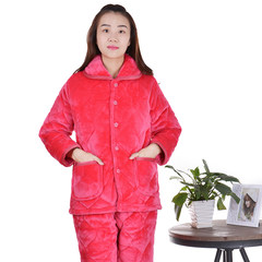 In winter three layer thickening pajamas cotton and cashmere Flannel Suit Jacket Home Furnishing female winter warm suit XXL recommends weight around 130--150 Pure red rose