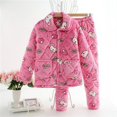 In winter three layer thickening pajamas cotton and cashmere Flannel Suit Jacket Home Furnishing female winter warm suit XXL recommends weight around 130--150 Pink Rabbit