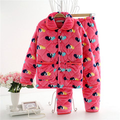 In winter three layer thickening pajamas cotton and cashmere Flannel Suit Jacket Home Furnishing female winter warm suit XXL recommends weight around 130--150 Watermelon Red